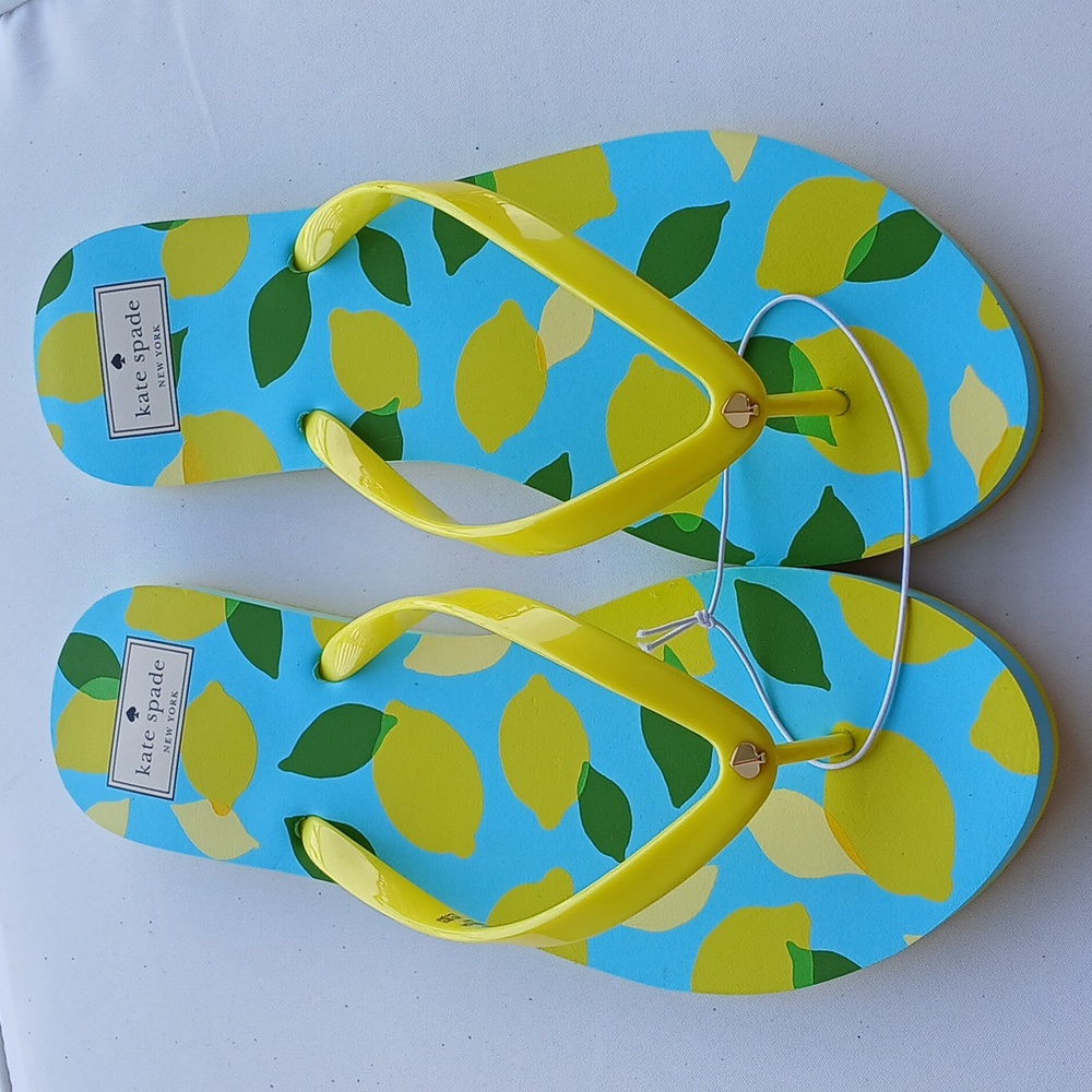 KATE SPADE Lemon Citrus Flip Flops in Yellow/Blue Size 11 Us   41.5 EU